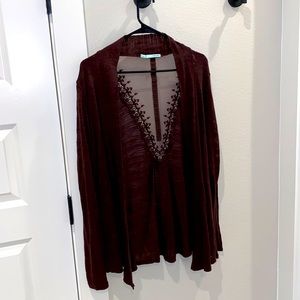 EUC Dark Brown Size L Large Maurices Brand Open Cardigan Light with Lace Back